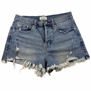 Pistola Womens High Rise Vtg Wash Denim Shorts Sz 27 Raw-Hem CutOff Button fly